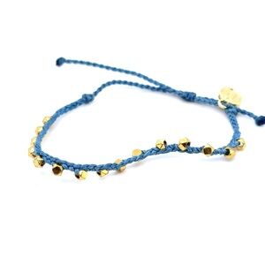 Pura Vida Blue Braided Bracelet with Gold Beads